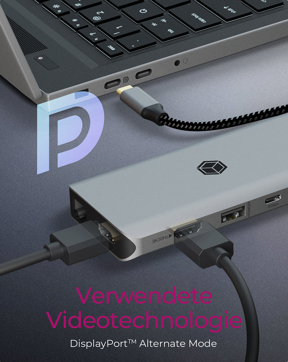 ICY BOX IB-DK4061 Dockingstation – USB-C, 2× HDMI, 4× USB-A, 100 W PD, GbE, für Windows/Mac/ChromeOS