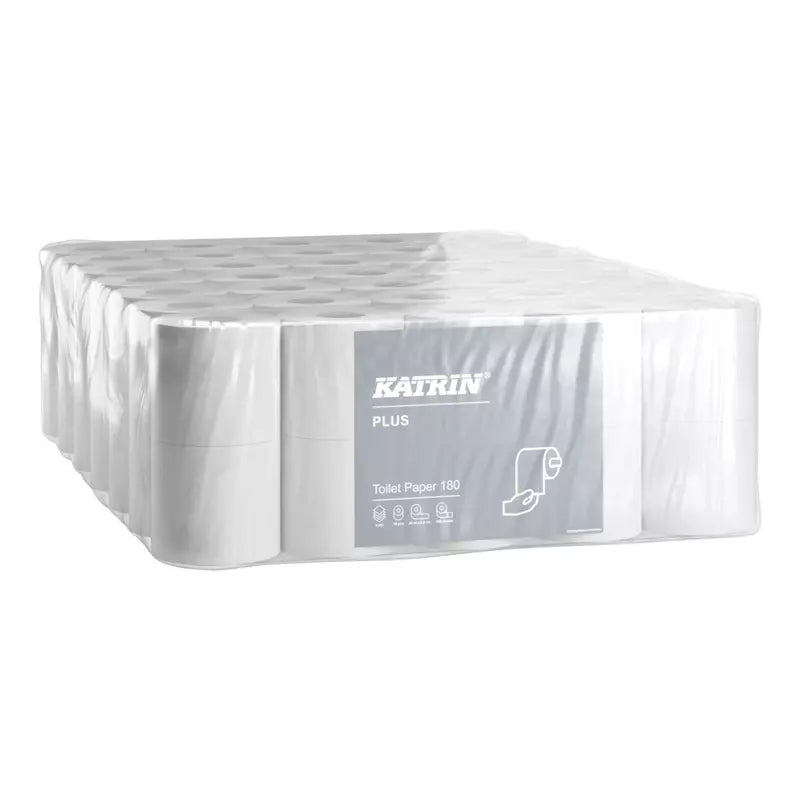 Katrin Plus Toilettenpapier – Zellstoff, 4-lagig, weiss, 180 Blatt/Rolle, 133 × 98 mm – 10 Rollen