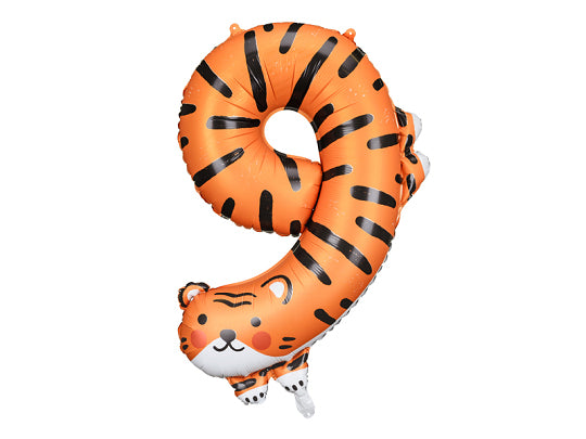 PartyDeco Folienballon Zahl 9 Tiger – Orange – 64 × 87 cm – Folie – 1 Stück – Auch mit Helium befüllbar