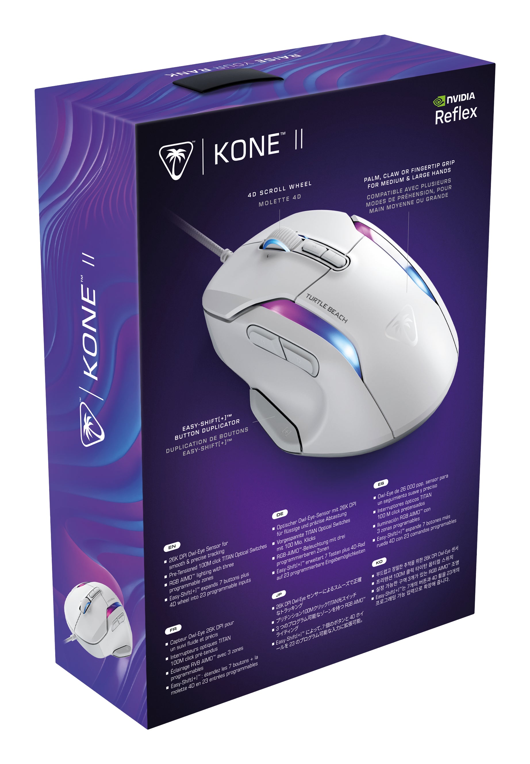 Turtle Beach Kone II Gaming-Maus – kabelgebunden, 1'000 Hz, 7 Tasten, für Rechtshänder, RGB-Beleuchtung, weiss