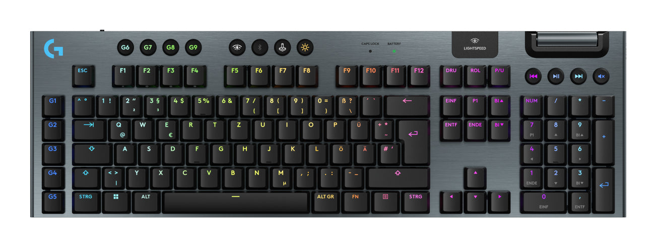 Logitech G G915 X LIGHTSPEED – Gaming-Tastatur – USB + RF + Bluetooth, Mechanisch (GL Clicky), RGB, Schwarz