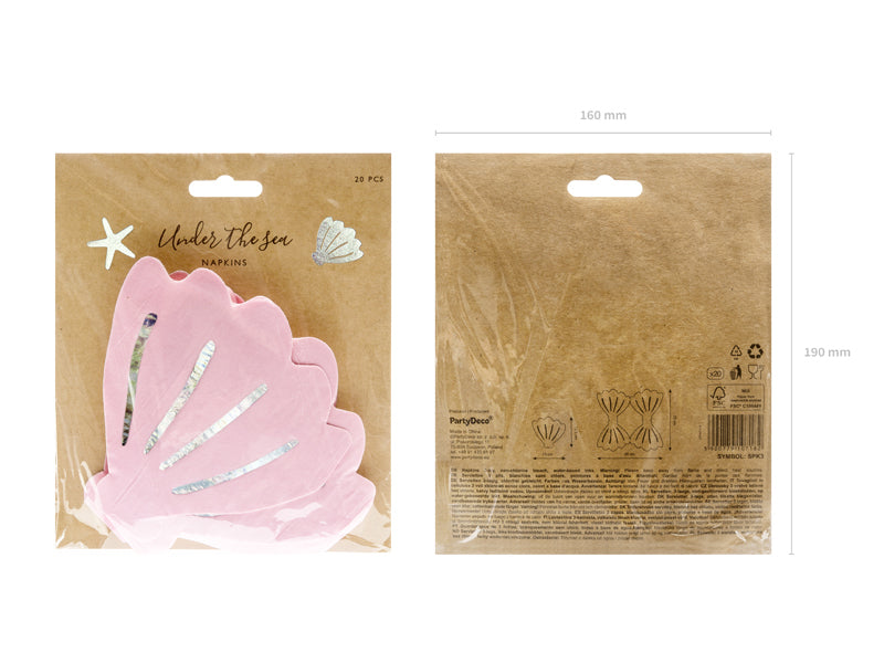 PartyDeco Servietten Muschel, 13 × 12,5 cm, rosa – 20 Stk.