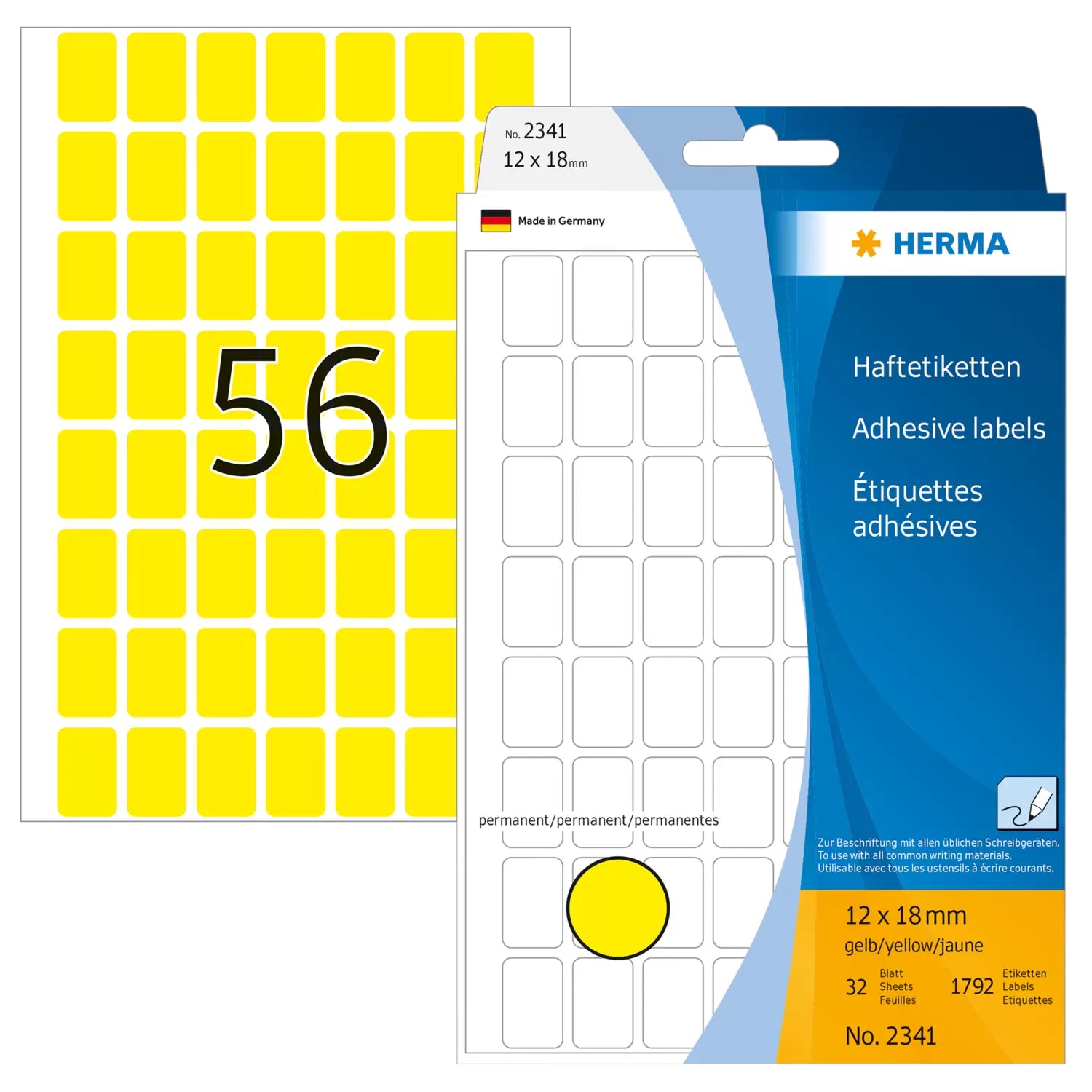 HERMA Schuletiketten – 12 × 18 mm, Abgerundete Ecken, 1'792 Stk, 32 Bogen, Papier, Permanent Haftend