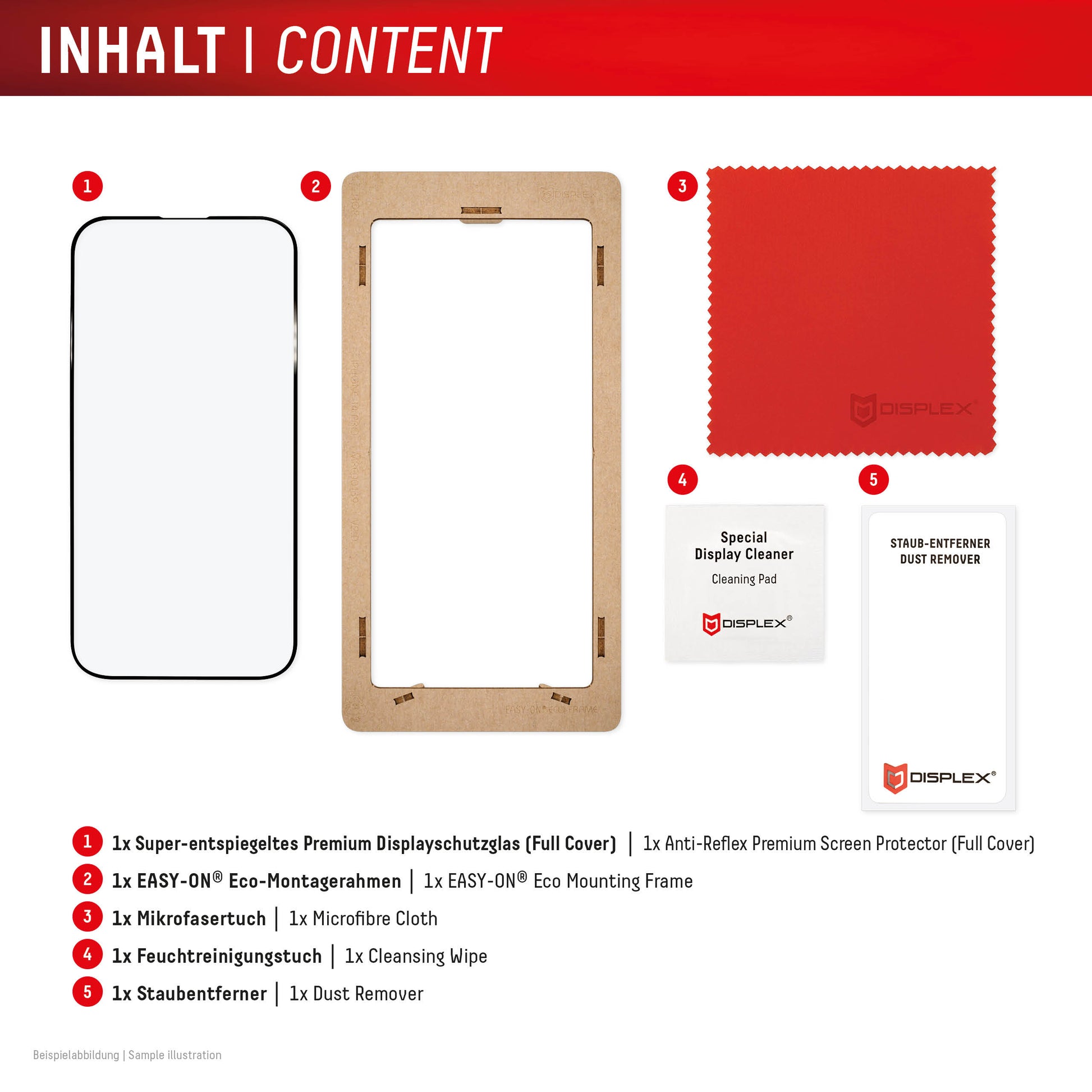 Displex Displayschutz (Panzerglas), Full Cover – für iPhone 16 Pro – mit Applikator
