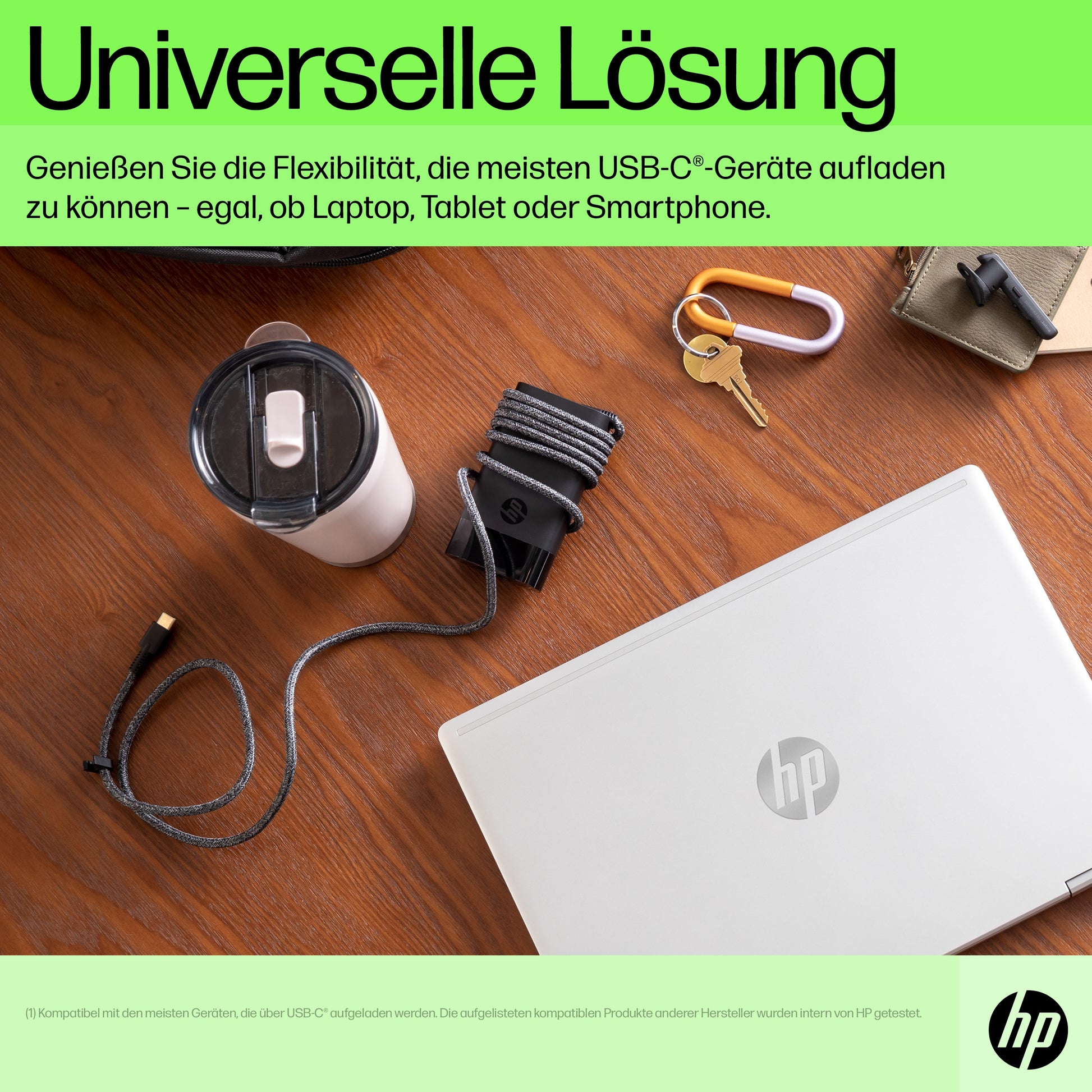 HP USB-Wandladegerät 65 W – USB-C×1 – für Laptop – schwarz