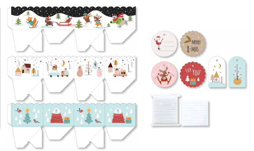 URSUS Geschenkbox Süsser Advent Karton – 75 × 200 × 75 mm – mit Geschenkbändern und Anhängern – Weihnachten
