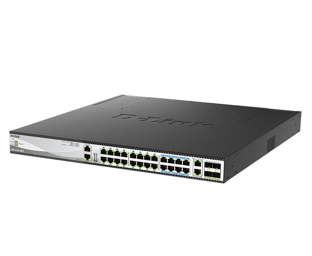 D-Link DMS-3130-30PS/E – Managed Switch – 16×2.5G, 8×5G, 2×10G, 4×SFP28, L3, PoE++ 740 W, 19" Rack