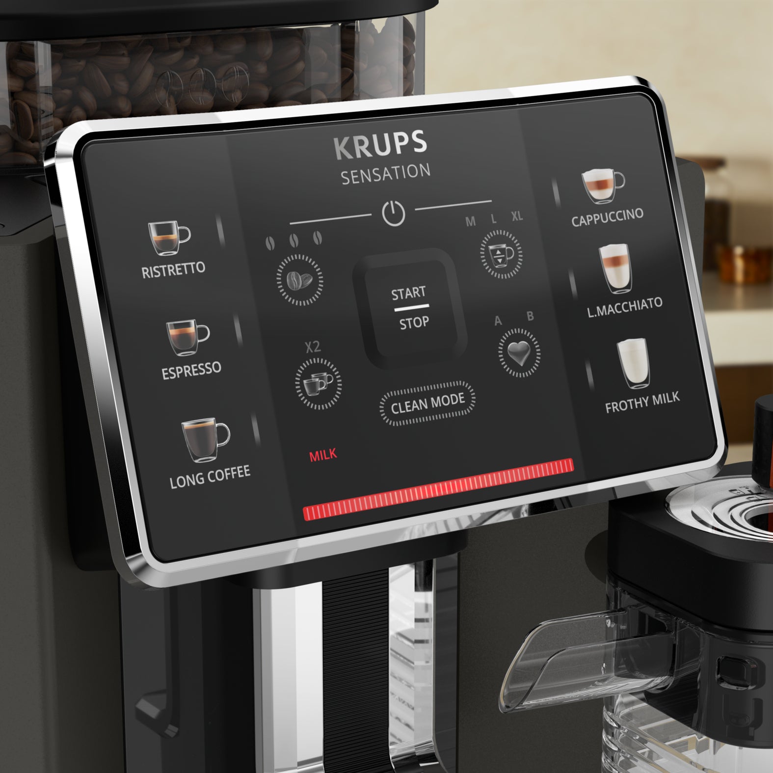 Krups Sensation Milk M50 EA9129 Kaffeevollautomat – 1,7 l, 260 g Bohnenbehälter, 15 bar, Milchaufschäumer