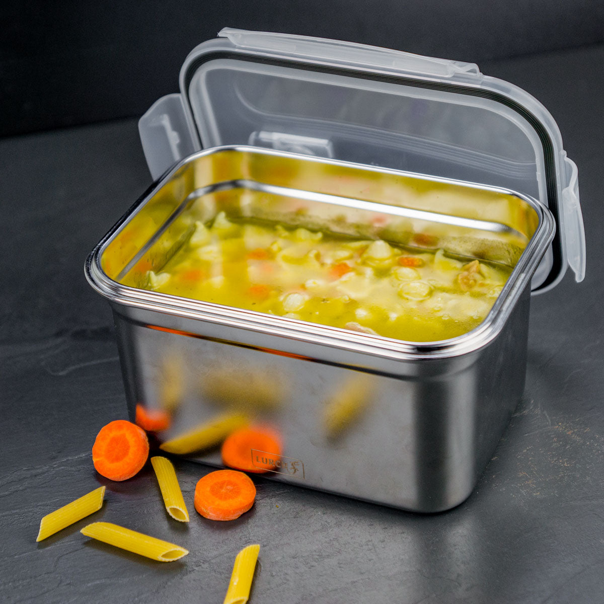 Lurch Brotdose – 2 l, 19,5 × 14,5 × 10,5 cm, Edelstahl/Kunststoff, Silber, spülmaschinenfest, BPA-frei