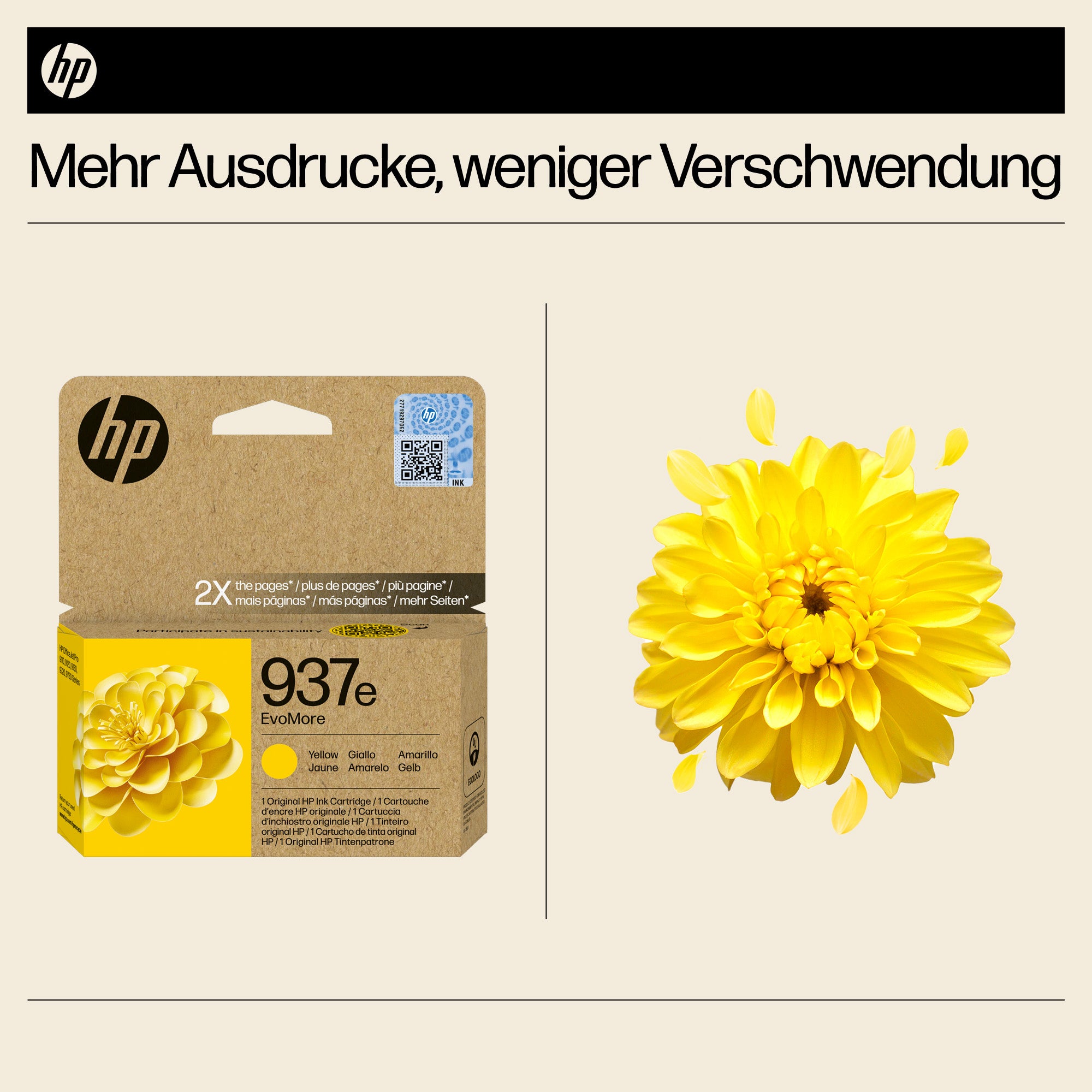 HP 937eXL Gelbe Tintenpatrone (Original) – 1'650 Seiten – für HP 937e