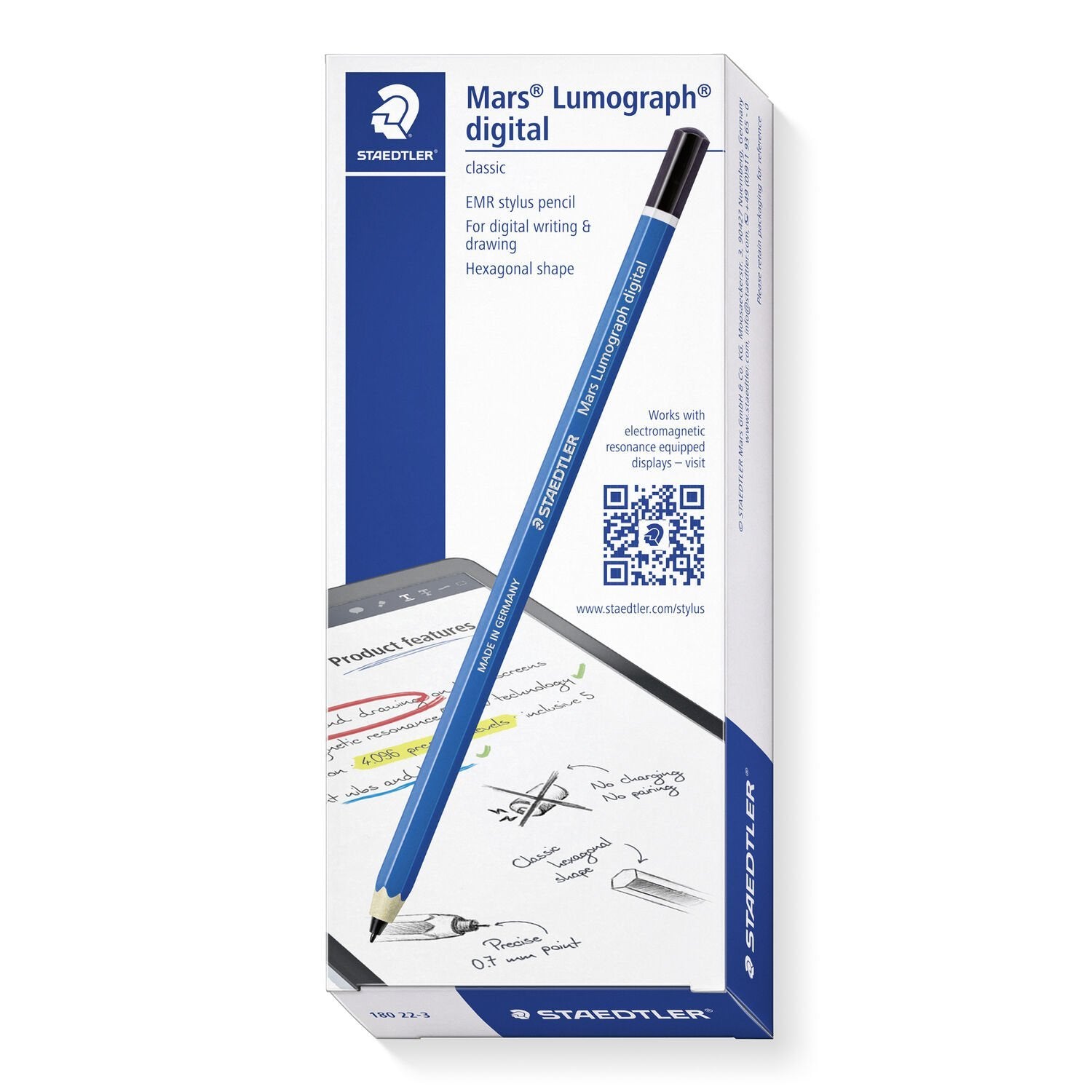 Staedtler Mars Lumograph digitaler Eingabestift für EMR-fähige Geräte – EMR-Technologie – Blau