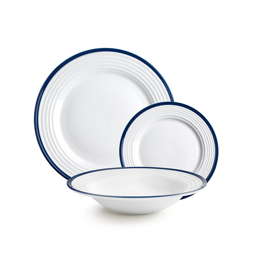 Ibili Speise-Service Provence – Set 12-teilig, Ø 27,1 cm, Porzellan, Blau/Weiss, spülmaschinenfest