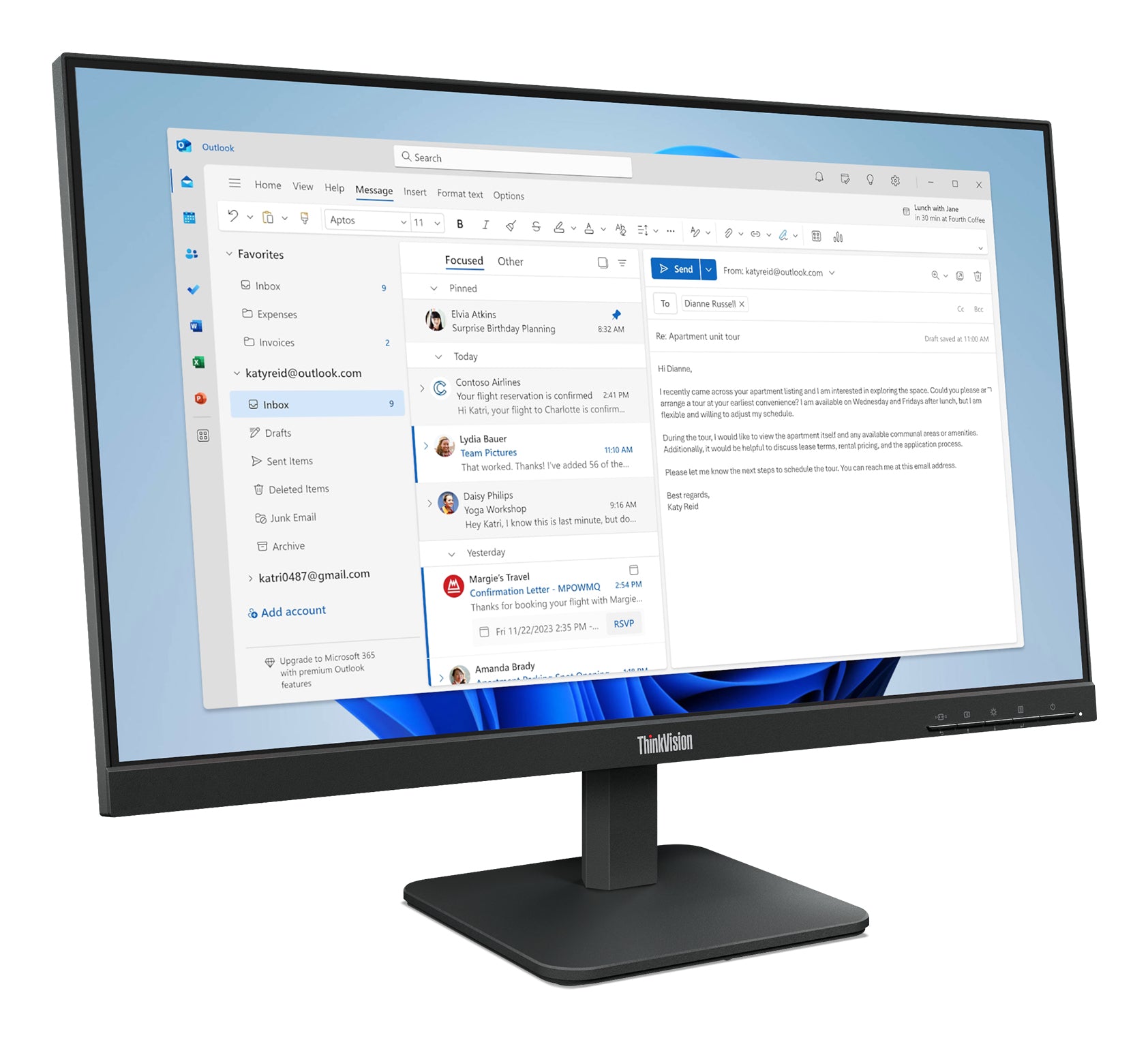 Lenovo ThinkVision S24-4e – Monitor, 23,8", IPS, 100 Hz, 250 cd/m², VESA 100 × 100, Schwarz