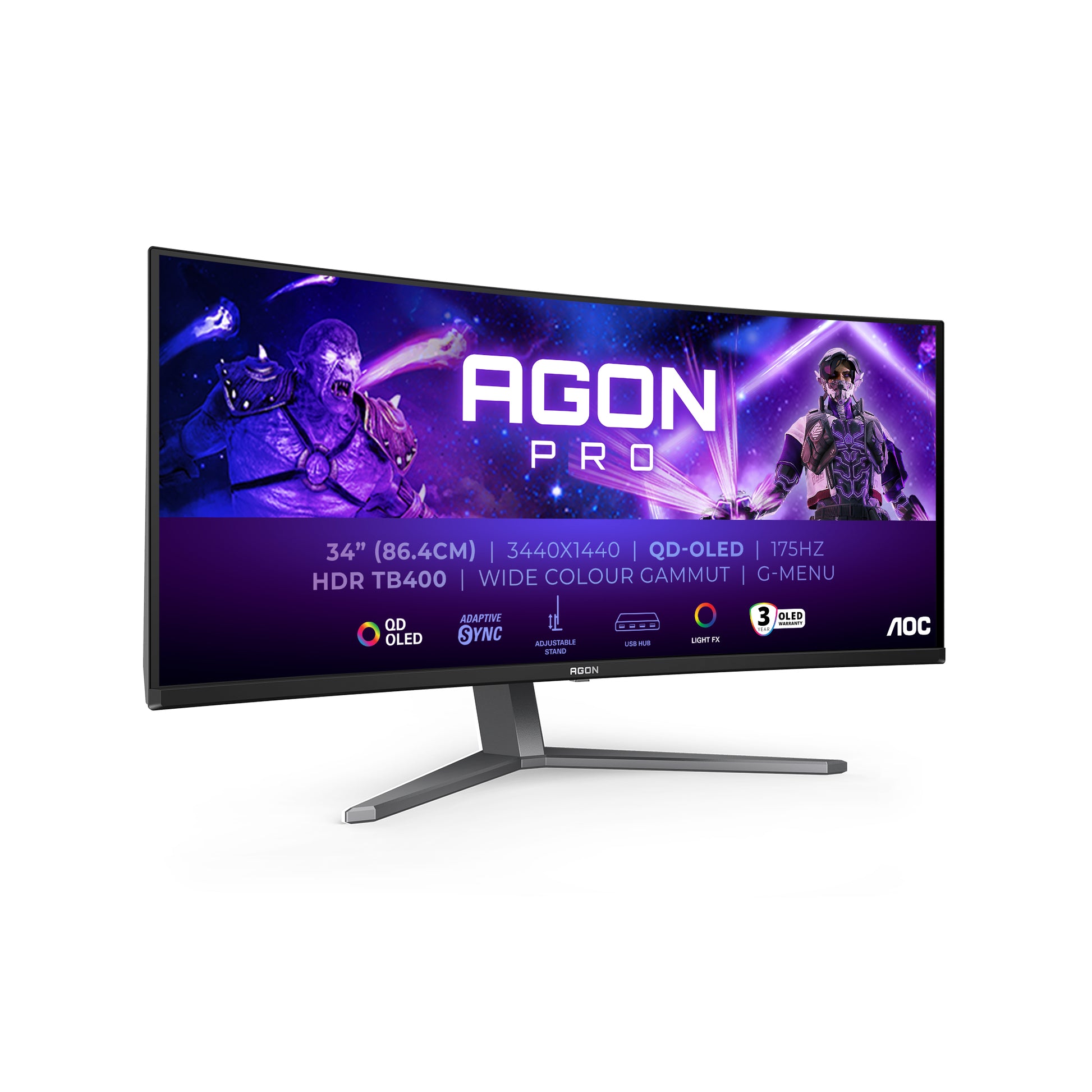 AOC AG346UCD – Monitor, 34", Curved, Lautsprecher integriert, USB-Hub, FreeSync Premium Pro, Schwarz