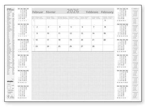Simplex Schreibunterlage – 1 Monat pro Blatt – viersprachig D/F/I/GB – 2026 – 59,4 × 42 cm – 12 Blatt