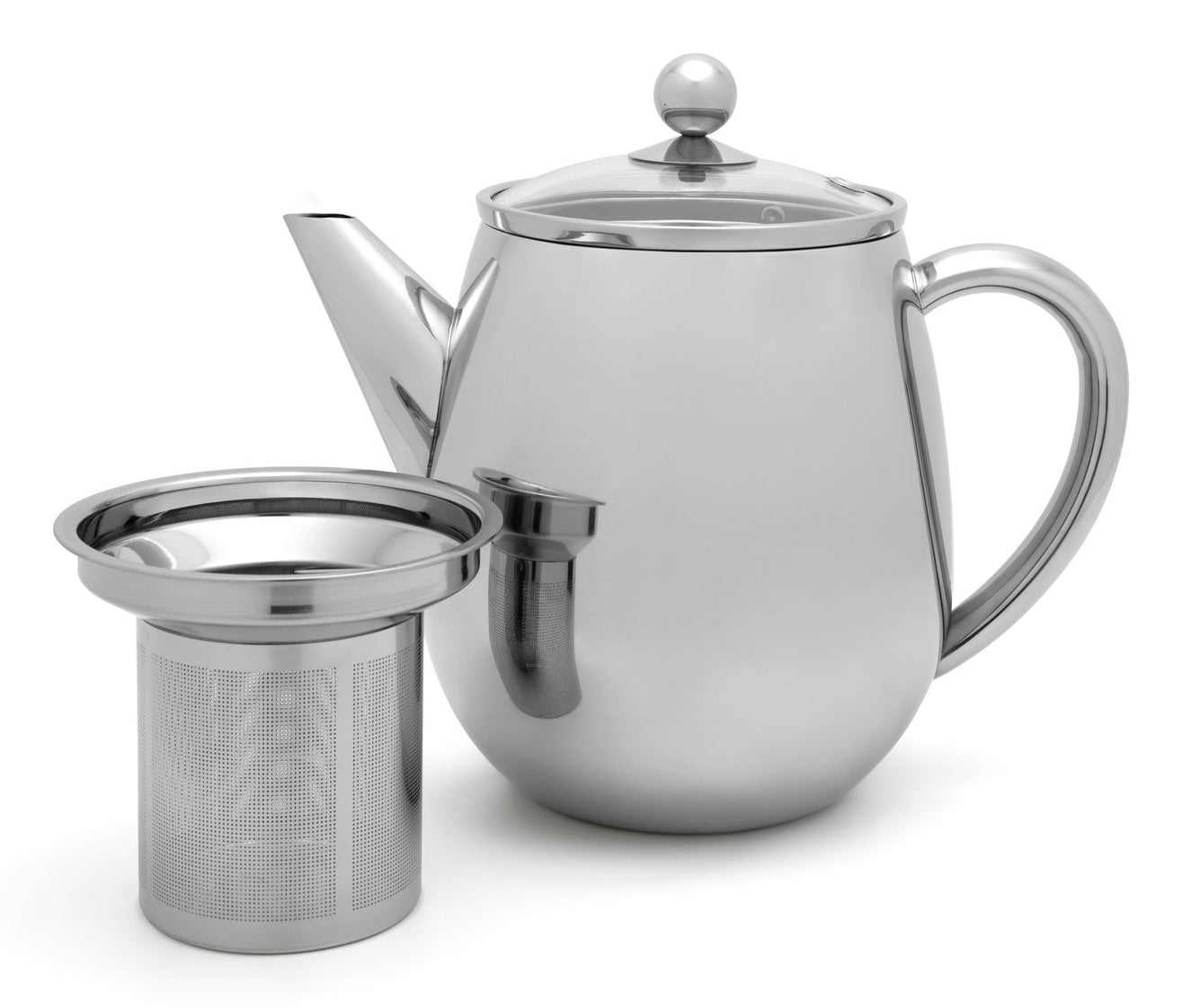 Bredemeijer Teekanne Duet Eva – 1,1 l, 23,0 × 14,5 × 19,5 cm, Edelstahl/Glas, Silber, mit Teefilter