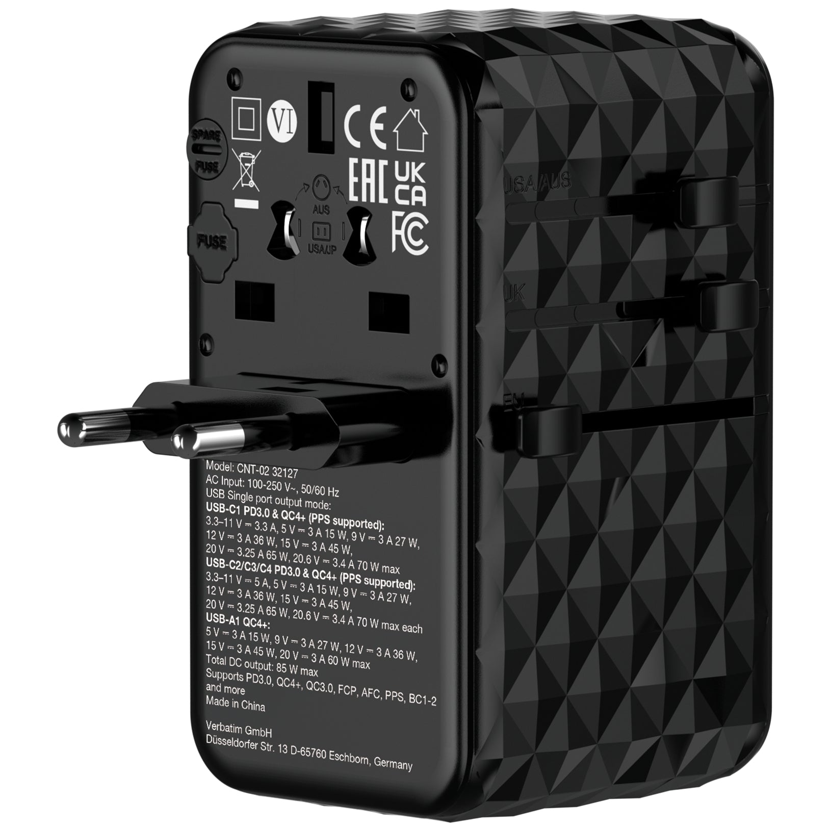 Verbatim Charge 'n' Travel Diamond Ladegerät – 85 W, mit einziehbarem Kabel
