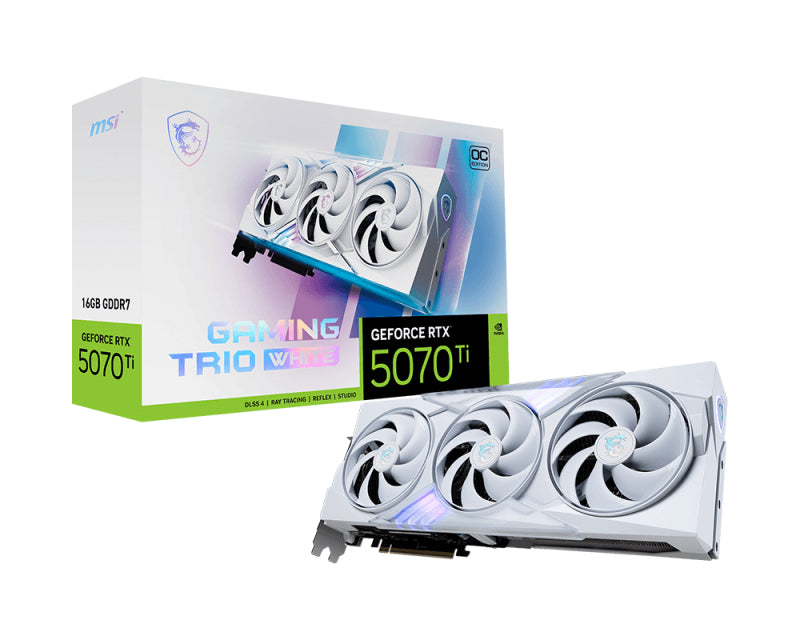 MSI GeForce RTX 5070 Ti GAMING TRIO OC WEISS – PCIe Grafikkarte – 3×DP, 1×HDMI, PCIe 5.0, 16 GB GDDR7, 338 mm