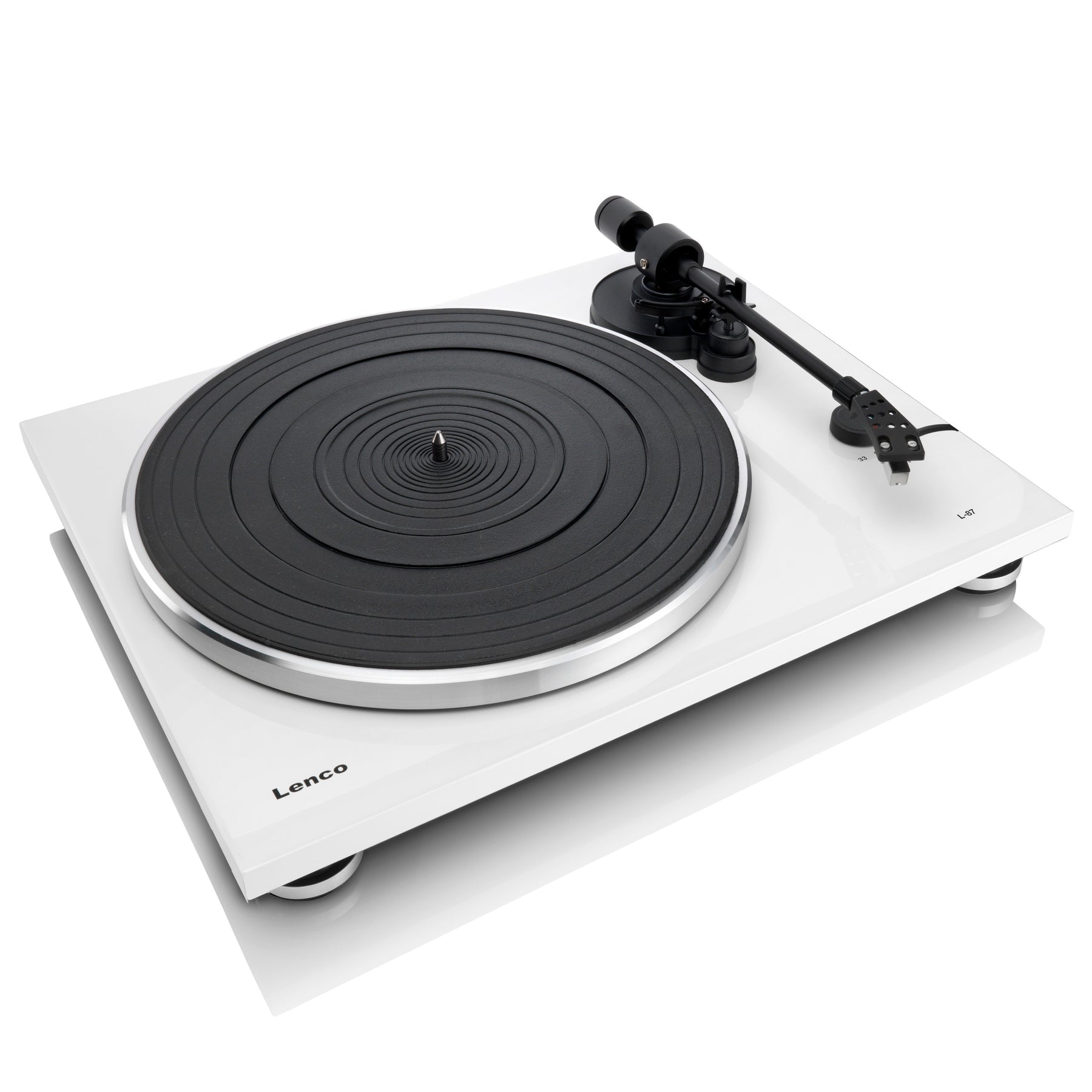 Lenco L-87 Slimline USB – Plattenspieler (Riemenantrieb, halbautomatisch), Phono-Vorverstärker, 33⅓/45 – Weiss