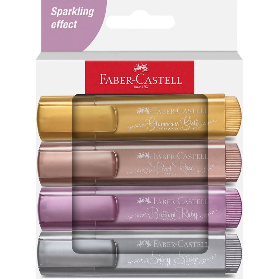 Faber-Castell Textliner 46 Textmarker – 4er Set, Farben: Gold/Violett/Rosa …, Keilspitze 1–5 mm