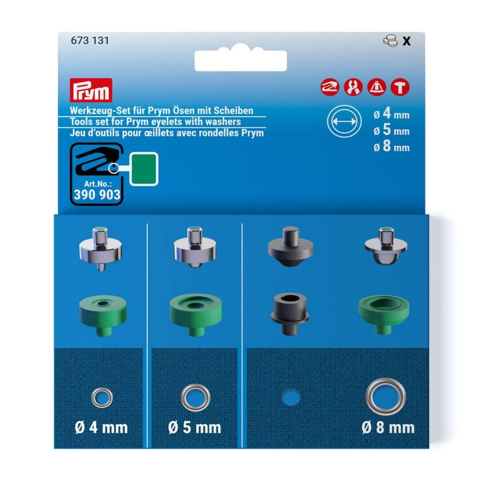 Prym Ösen Ø 4/5/8 mm – Kunststoff, schwarz/silber, 8 Stück