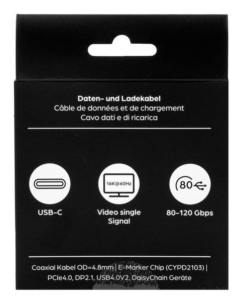 ONIT Thunderbolt 5 (USB-C) Kabel – 120 Gbit/s – 0,5 m – PD 240 W – 16K/60 – Textilmantel – Weiss