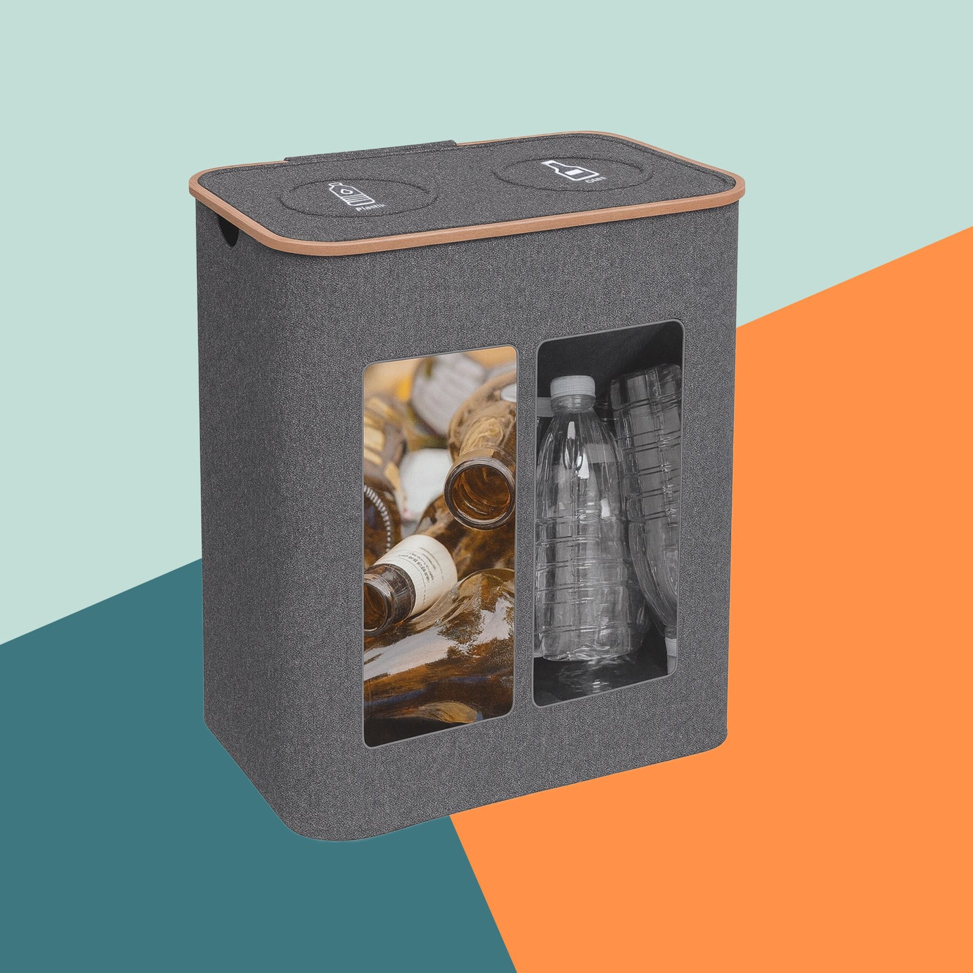 Relaxdays Recyclingbox – 170 l – Glasfasergewebe, rechteckig – grau – 2-fach, für PET & Glas