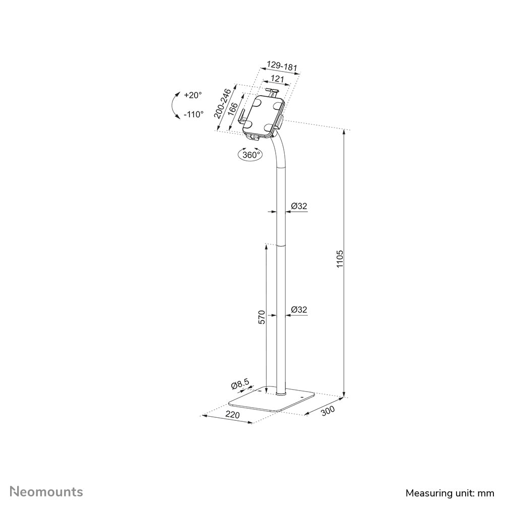 Neomounts FL15-625WH1 Tablet-Bodenständer für 7,9–11" – abschliessbar – Weiss