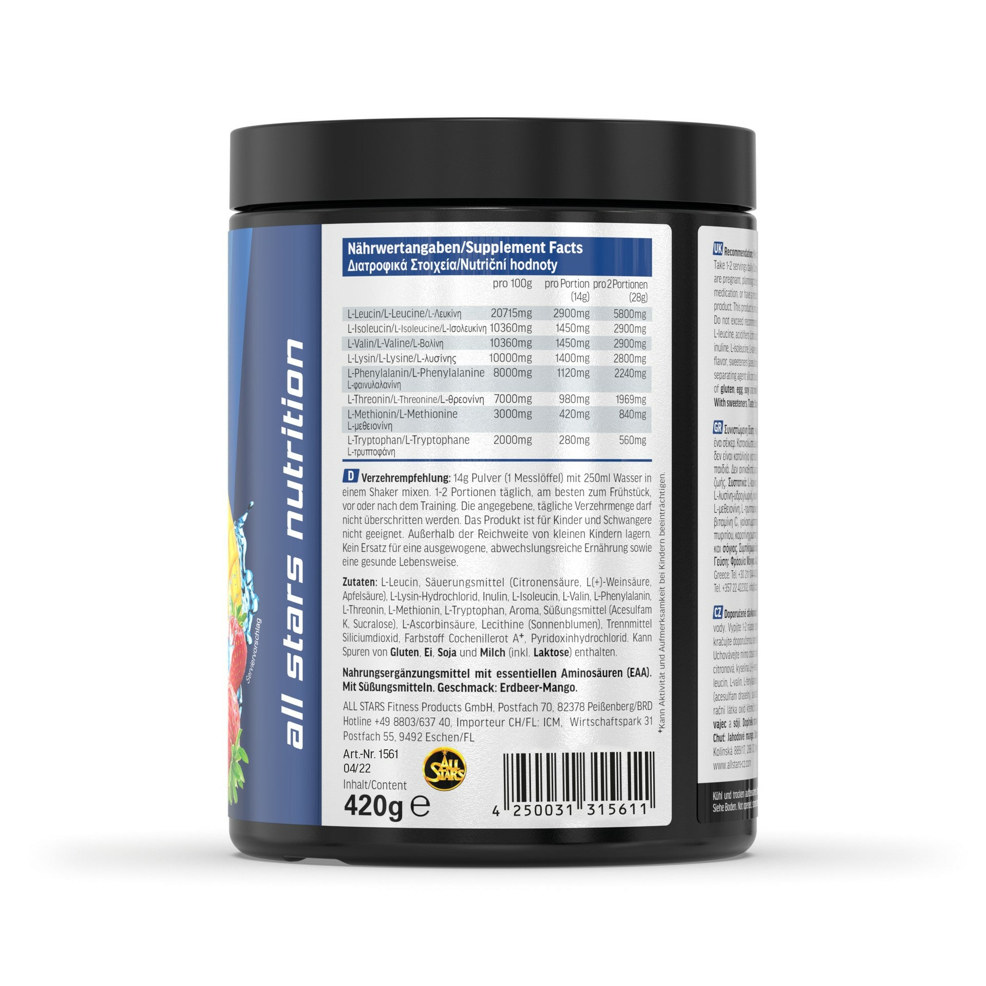 ALL STARS Fitness Products All Stars Aminosäure-Pulver EAA Mango, Erdbeere – 420 g