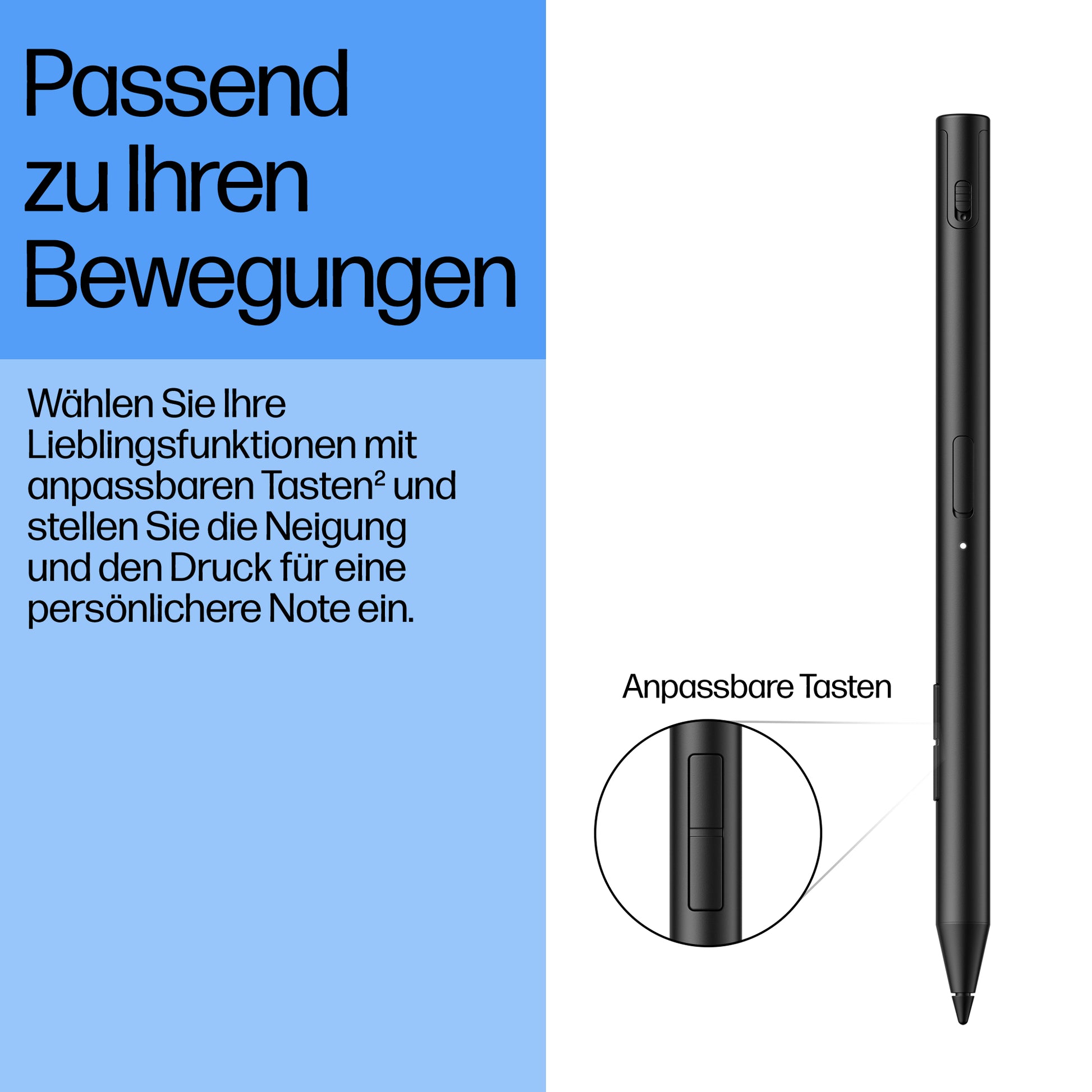 HP Eingabestift für verschiedene Geräte – Wiederaufladbar, 2 Tasten – Schwarz