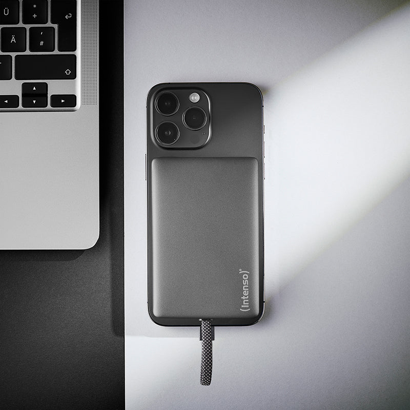 Intenso MC10000 MagSafe Powerbank 10'000 mAh – 20 W PD, 2× USB-C, schwarz/grau