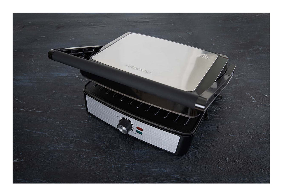 Gastronoma Tischgrill 18240001 – 29×23 cm Kochfläche, 2 200 W – Schwarz/Edelstahl