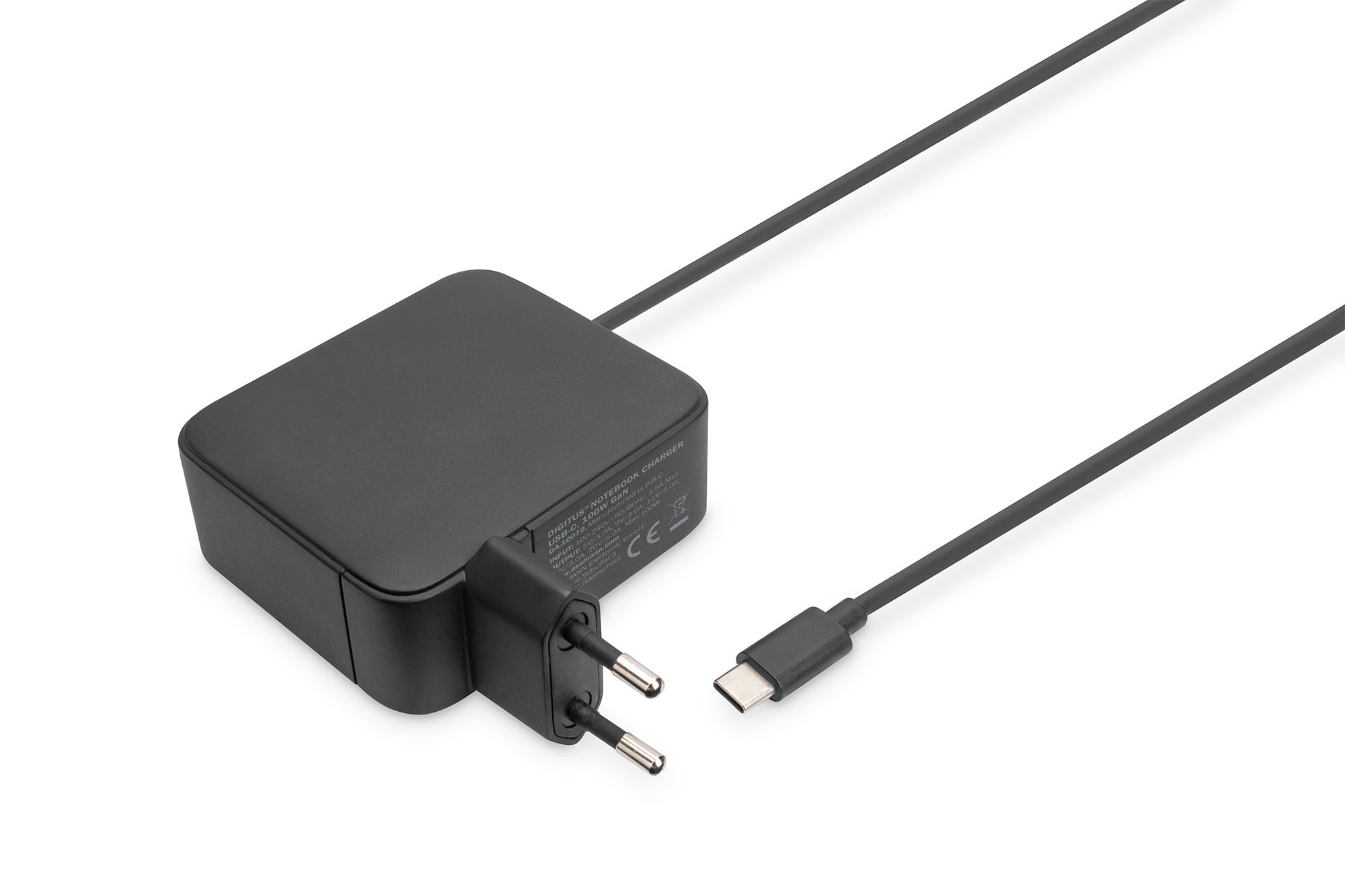 Digitus DA-10072 USB-Wandladegerät 100 W – USB-C×1, PD 3.0, GaN – mit 1,2 m Kabel, Schwarz