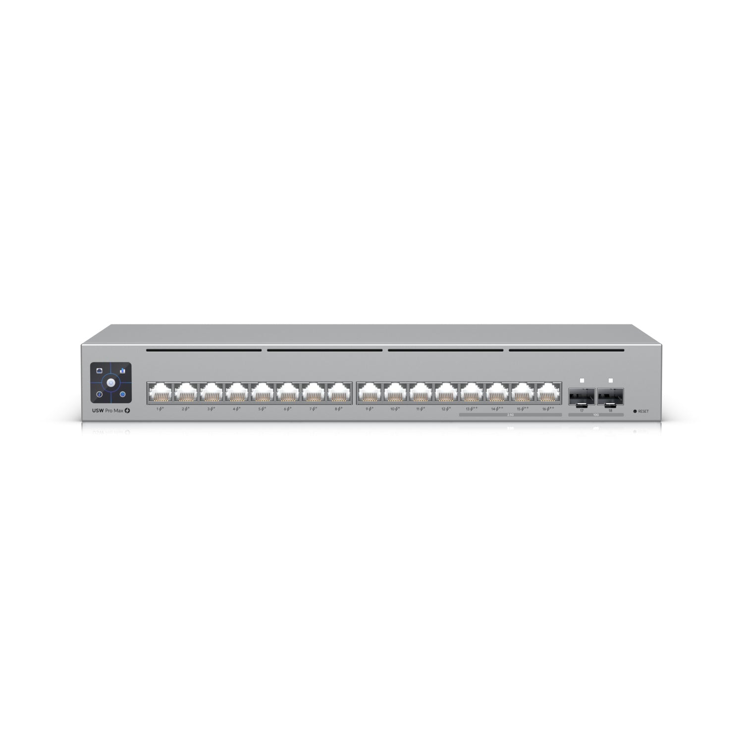Ubiquiti Pro Max 16 PoE – Managed Switch – 12×GbE, 4×2.5G, 2×SFP+, L3, PoE++ 180 W, 19" Rack