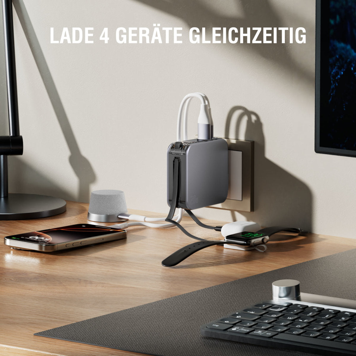 4smarts Powerbank 10000 mAh, PD 20 W, 2× USB-C, Durchgangsladung, für Smartphones, Silber