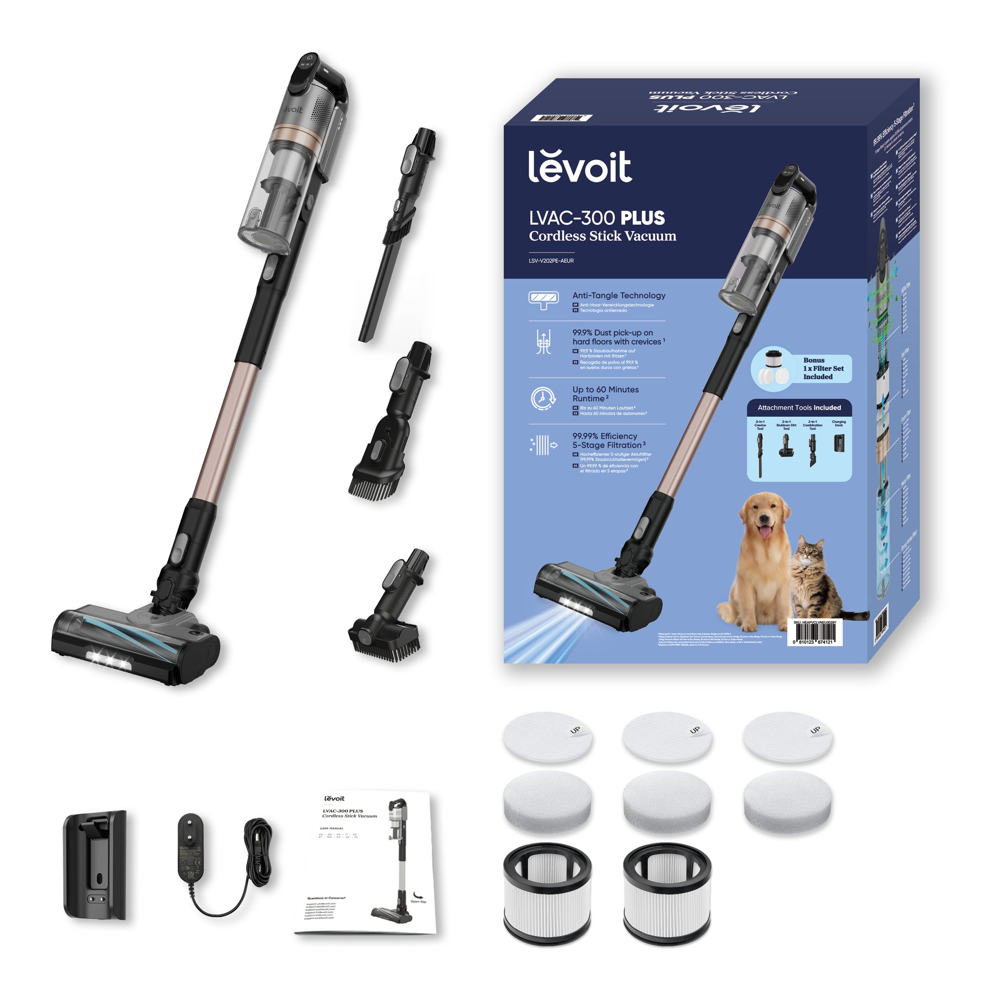 Levoit Akkustaubsauger LVAC-300 Plus, 2-in-1 – 60 min, 90 AW, Behälter 0,75 l