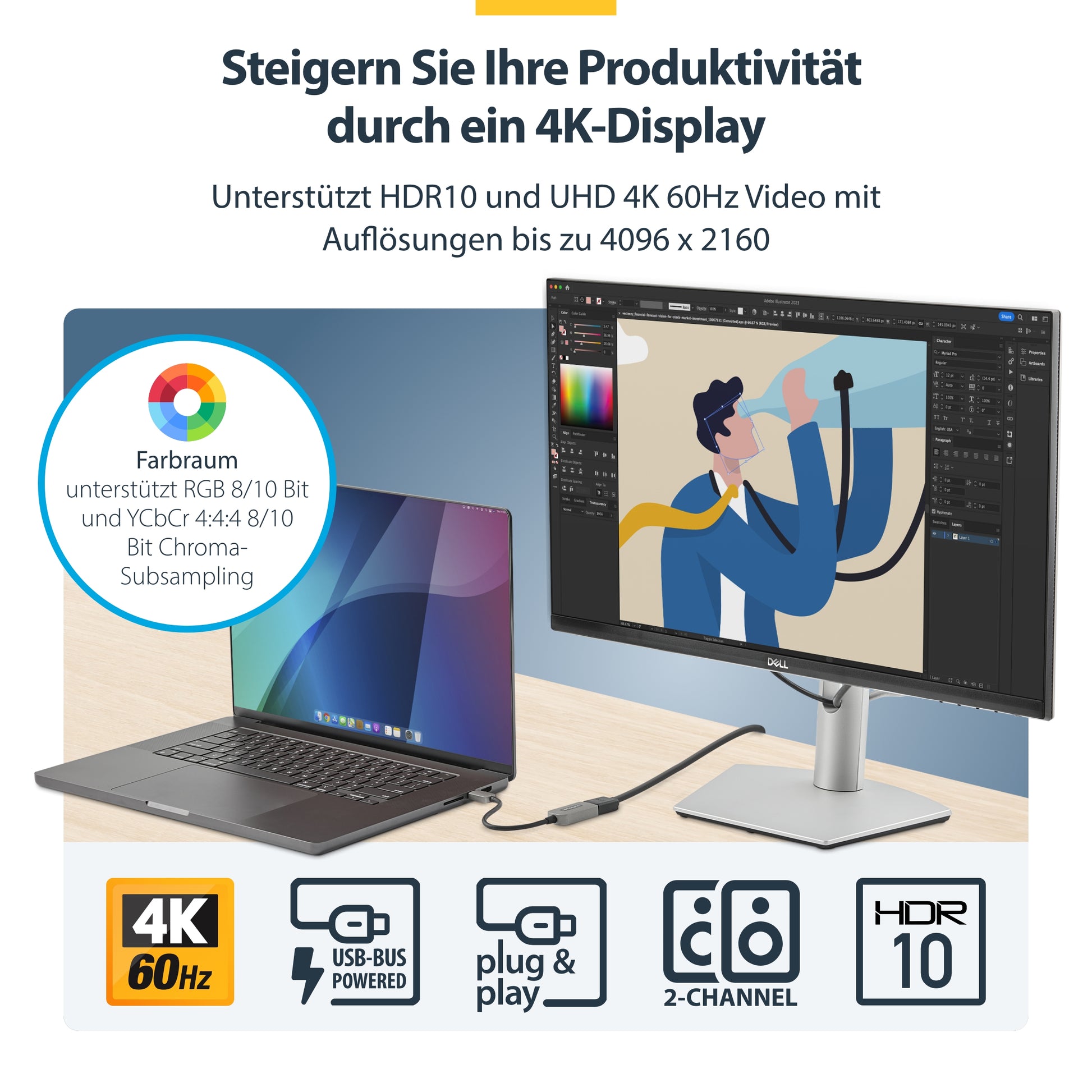 StarTech.com USB-C zu HDMI Adapter – 4K (4096 × 2160) @ 60 Hz, HDMI 2.0b, 13 cm, für Monitor/Display/TV