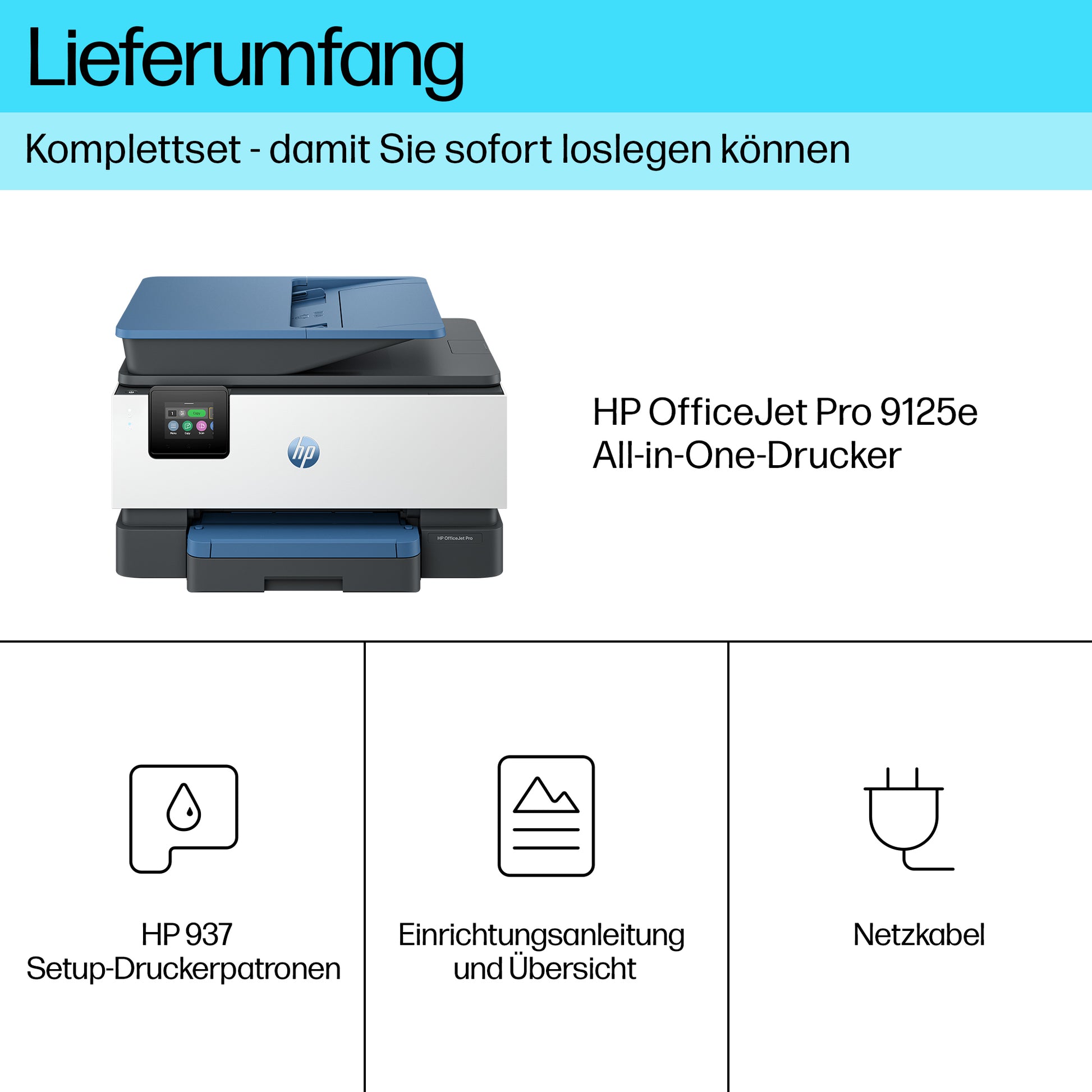 HP Officejet Pro 9125E – Farbiges Tintenstrahl-MFP A4, 3-in-1 – WLAN – 22 S./Min. S/W