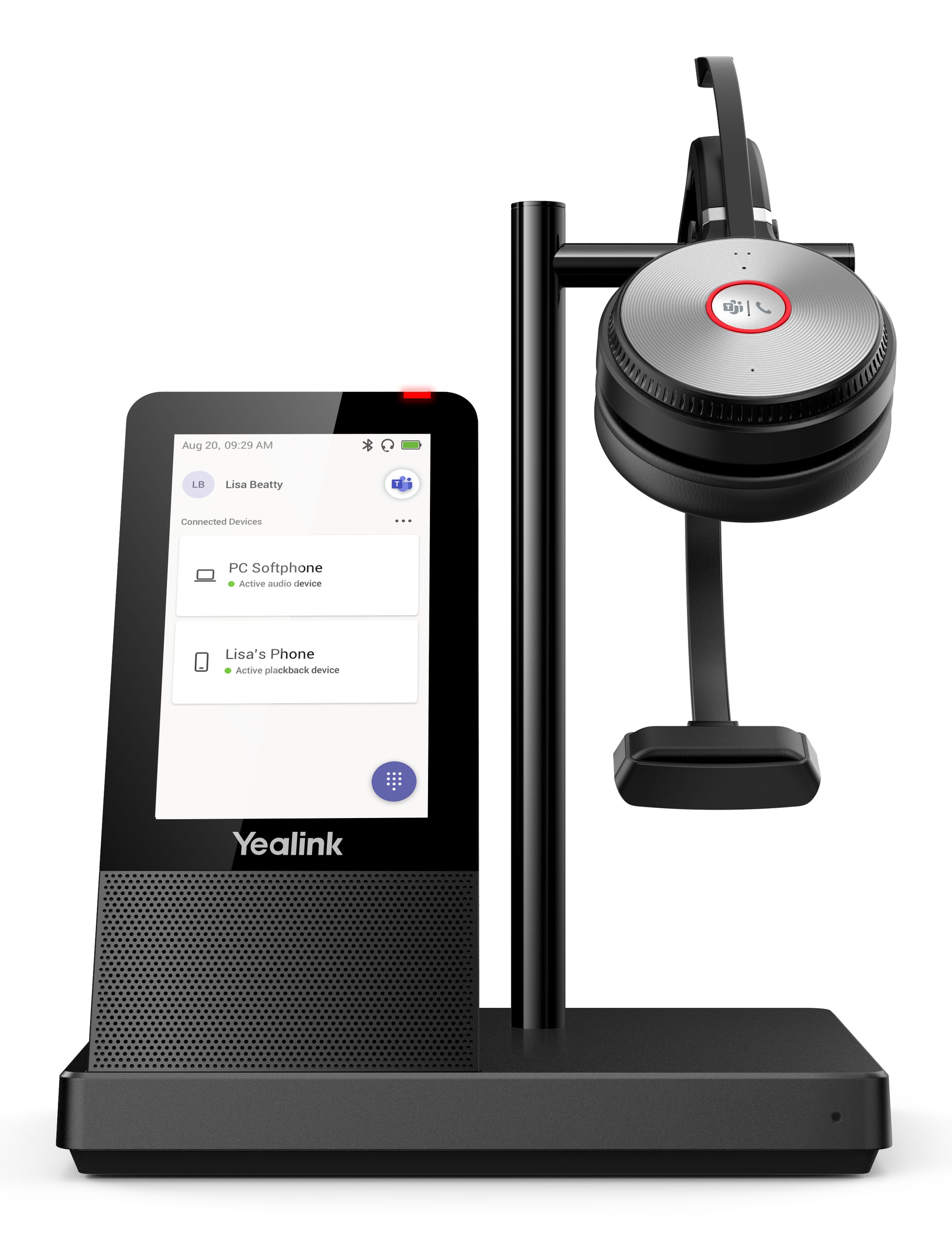 Yealink WH66 Office-Headset – On-Ear, Stereo, BT, mit Ladestation, Qi-Laden, Schwarz, BT 4.2