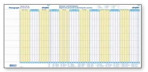 Simplex Jahresplaner – zweisprachig D/F – 2026 – 1 Jahr/1 Seite – 64 × 29,7 cm – 10er-Pack