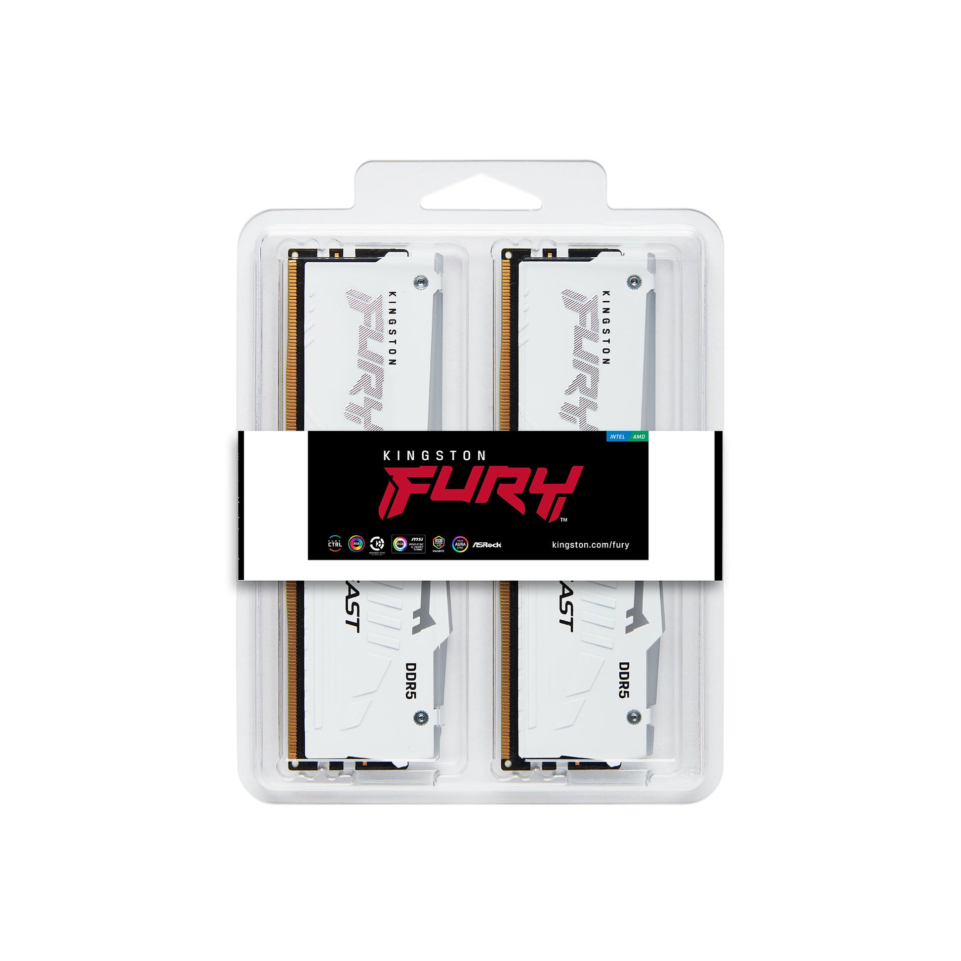 Kingston Technology Kingston FURY Beast – DDR5 RAM 2×16 GB 5600 MT/s CL40, RGB Weiss, 288-Pin DIMM