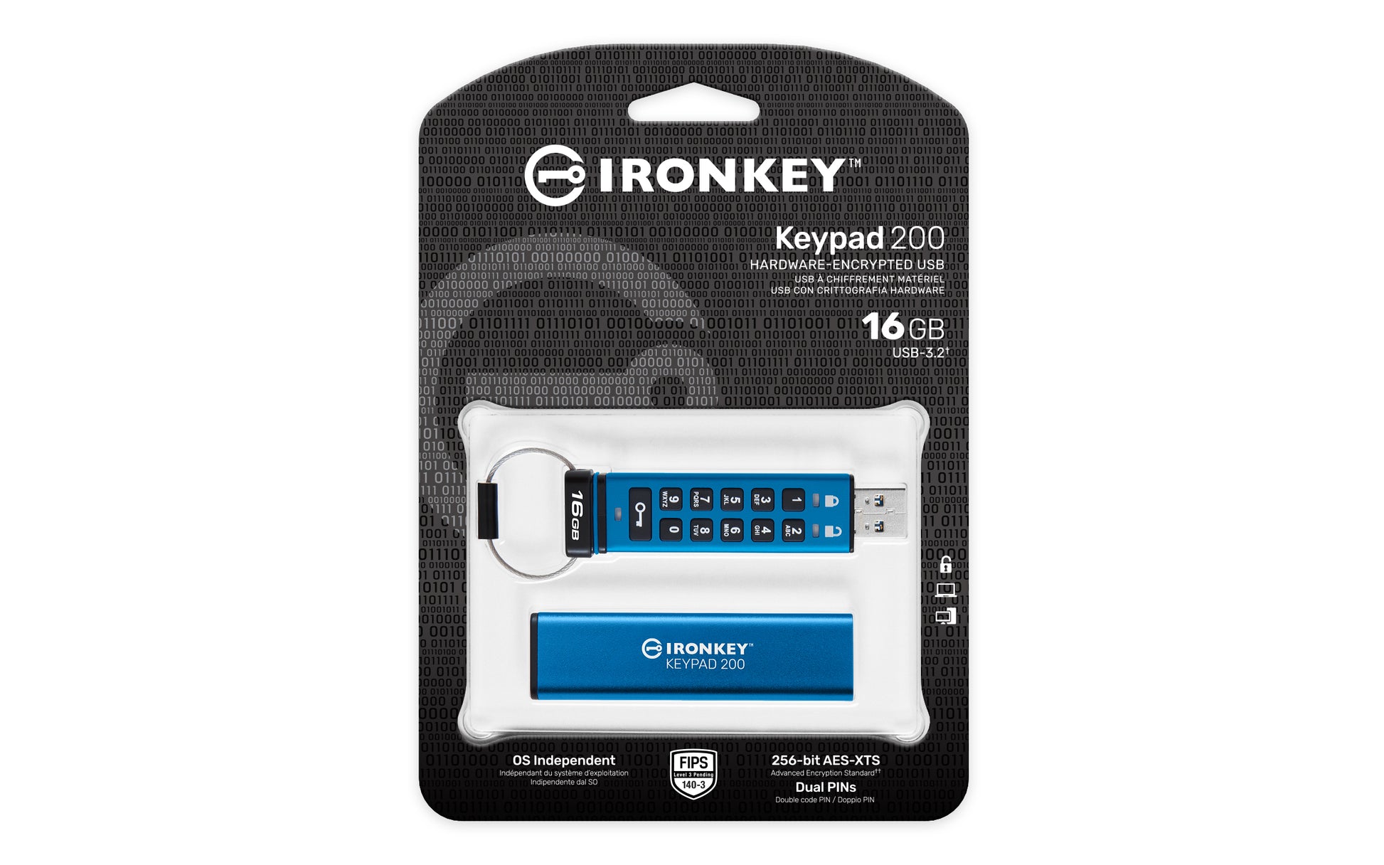 Kingston Technology Kingston IronKey Keypad 200 USB-Stick – 16 GB, AES-256, FIPS 140-3 Level 3 (ausstehend)