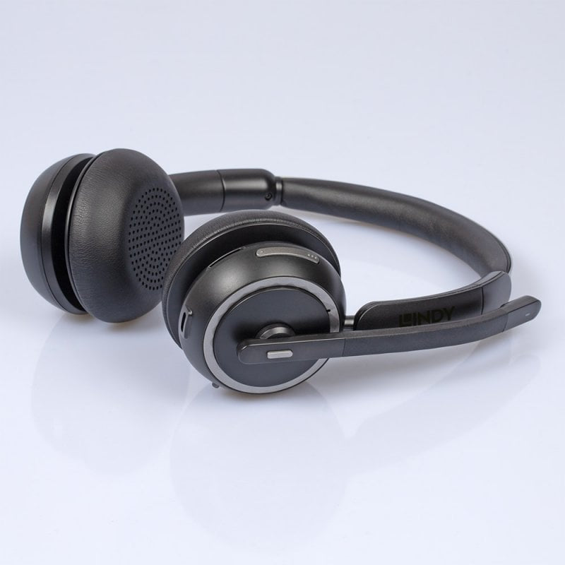 Lindy L118 Office-Headset – On-Ear, Stereo, Kabel + BT, mit USB-C-Dongle, mit Ladestation, Schwarz, BT 5.2