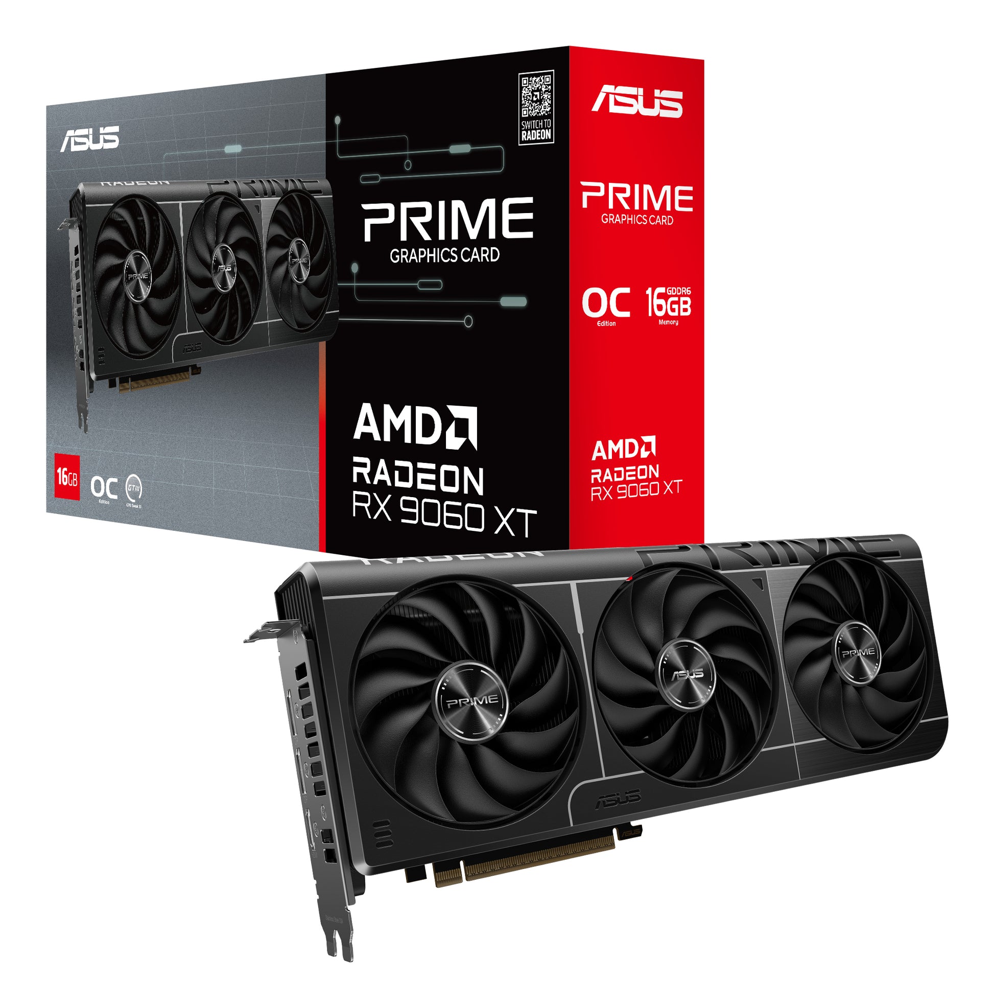 ASUS PRIME-RX9060XT-O16G – Grafikkarte – Radeon RX 9060 XT, 16 GB GDDR6, PCIe 5.0, 2×DP/1×HDMI, 304 mm