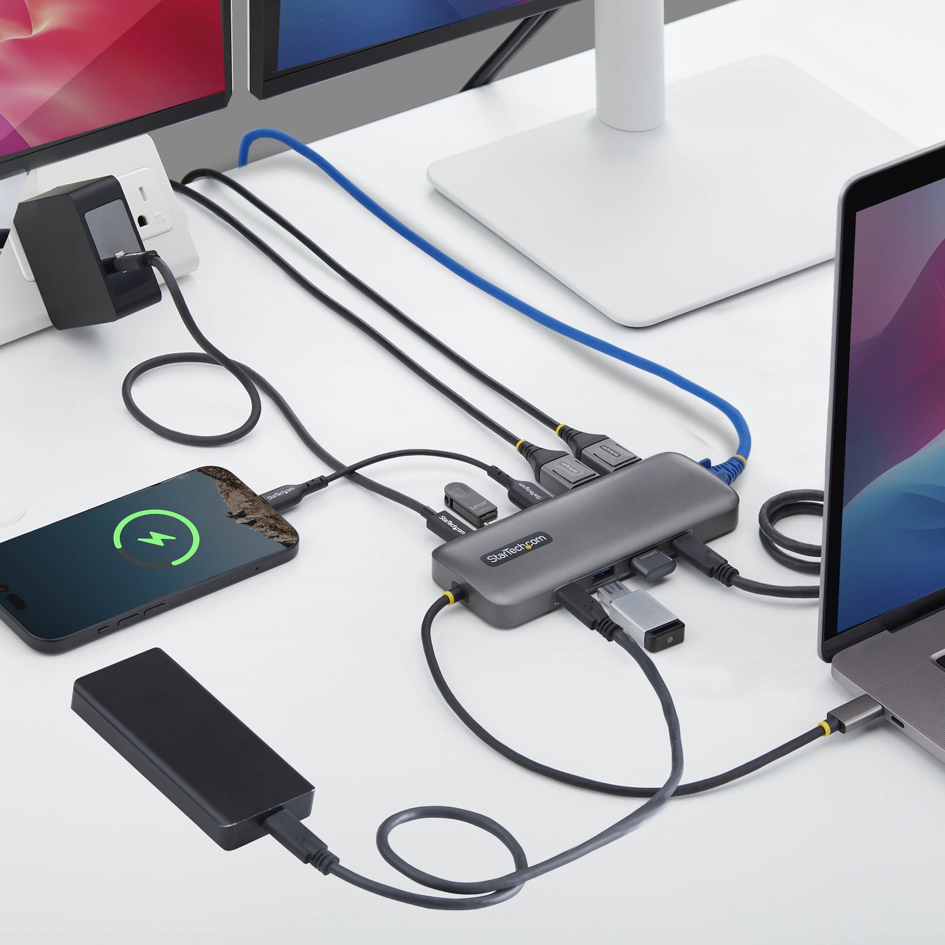 StarTech.com 189B-USBC-MULTIPORT Multiport-Adapter – USB-C, 2× DP, 3× USB-A, 100 W PD, GbE