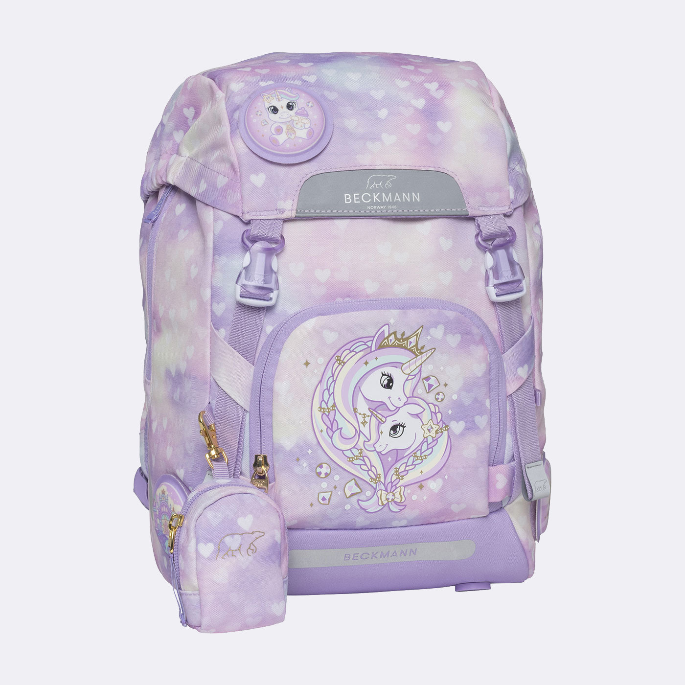 Beckmann Classic Schulrucksack-Set 1. Klasse – 6-teilig – Einhorn Prinzessin Violett