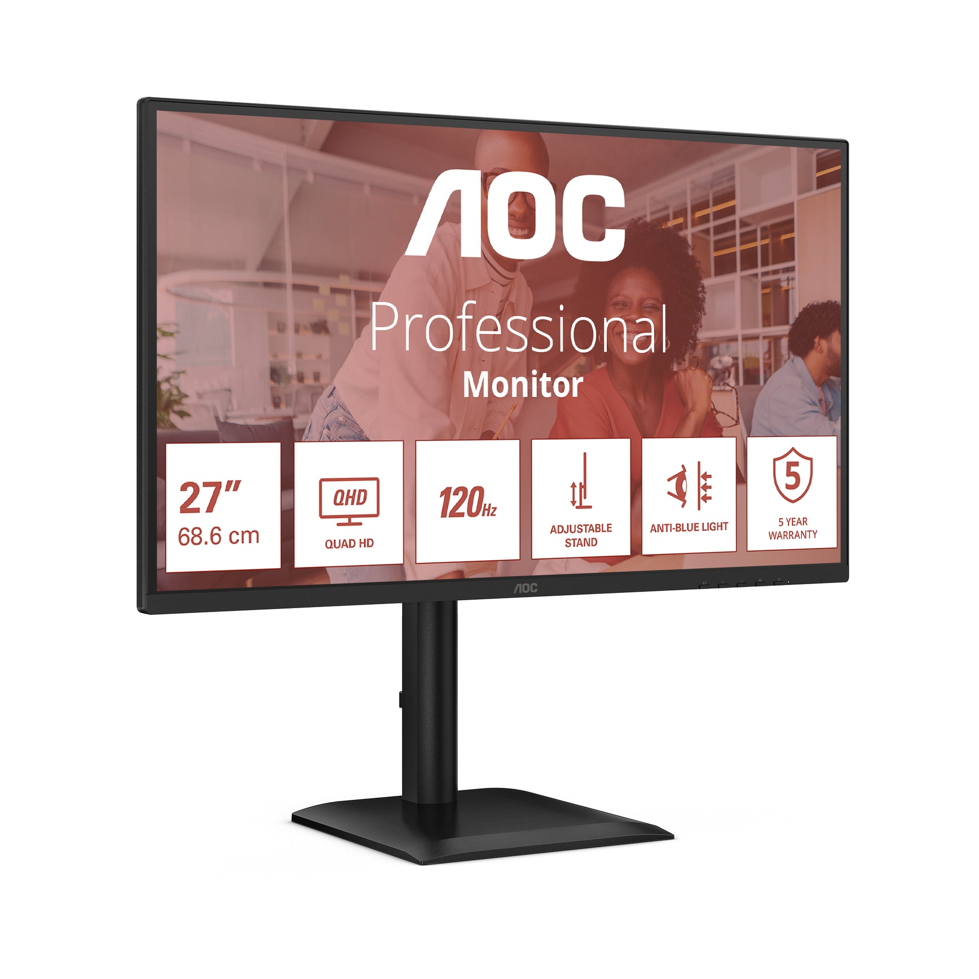 AOC Q27E4CV – Monitor, 27" 2560 × 1440 (WQHD), IPS, 120 Hz, 350 cd/m², USB-C, Lautsprecher, Schwarz