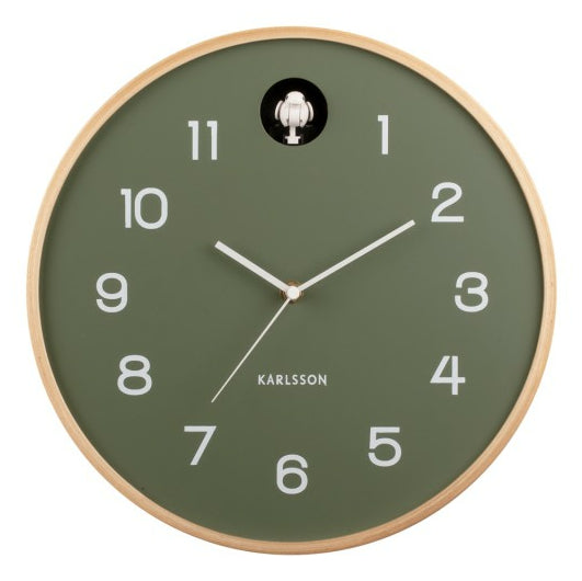 Karlsson Wanduhr Natural Cuckoo – Ø 31,5 cm, Grün, Birke
