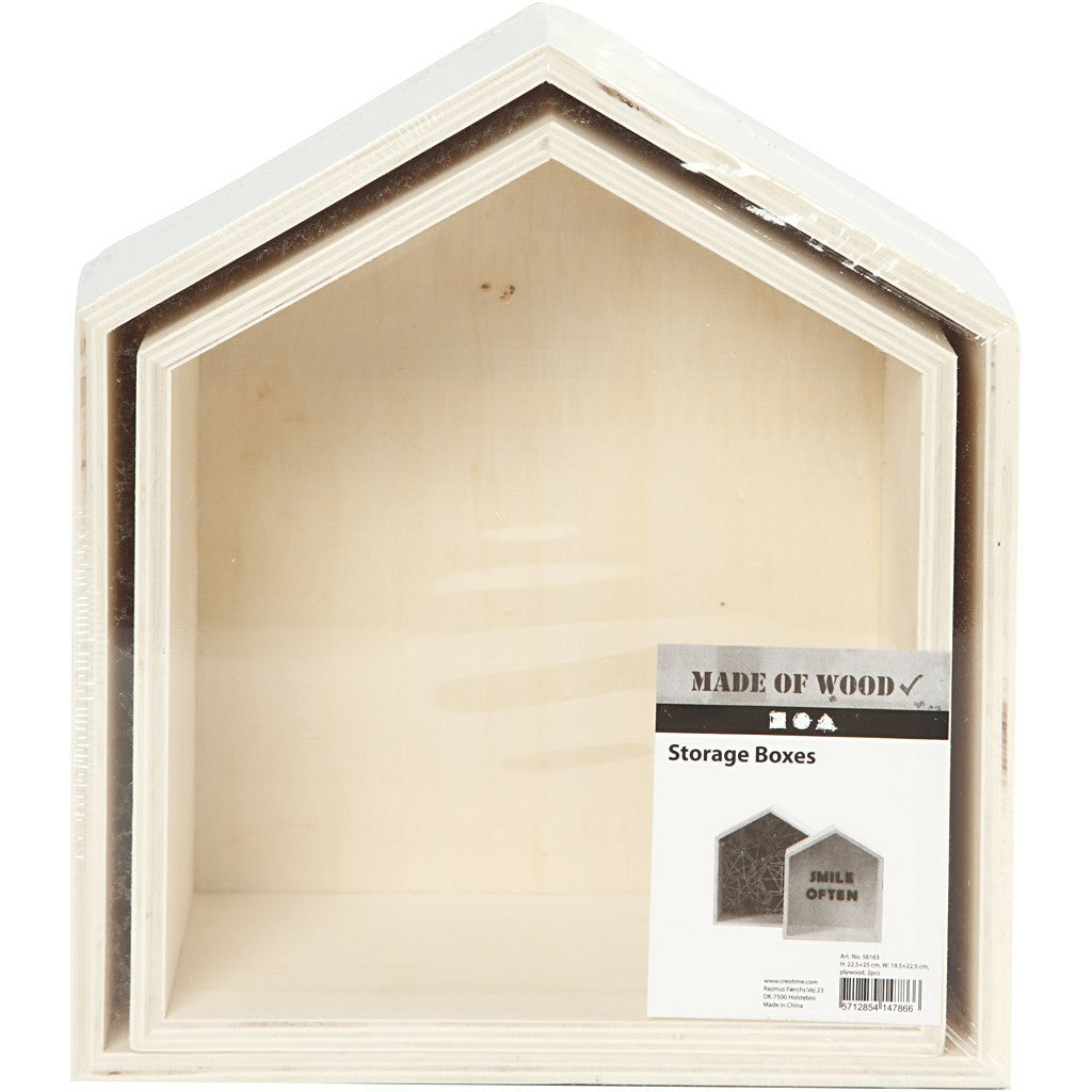 Creativ Company Aufbewahrungsbox Haus – Sperrholz – Braun – 225 × 250 × 125 mm – 2 Stück