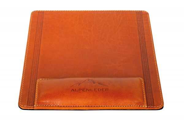 Alpenleder Mausmatte mit Handgelenkauflage – für Maus – Leder – 220×240×10 mm – Hellbraun